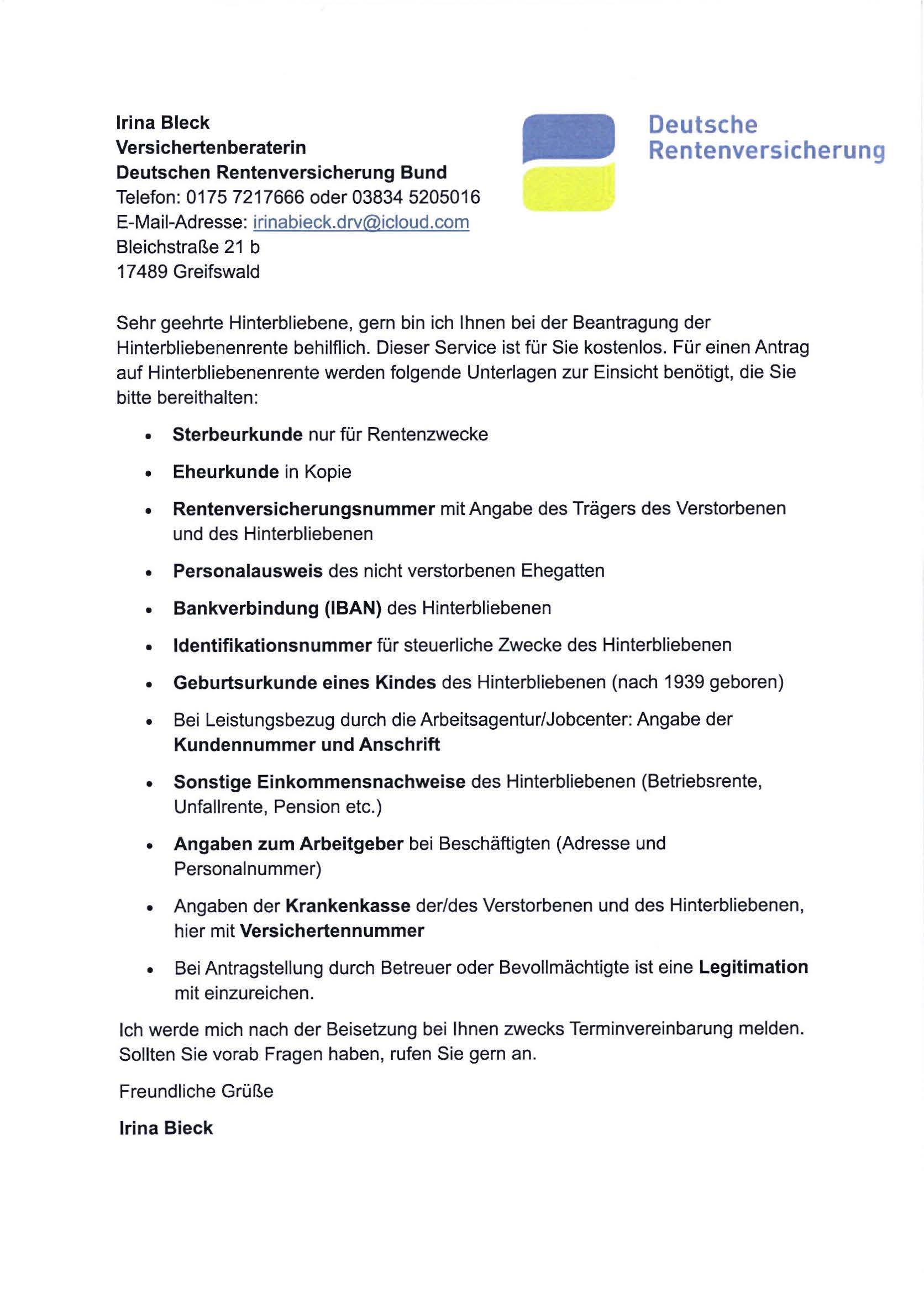 Infoblatt Rentenberaterin