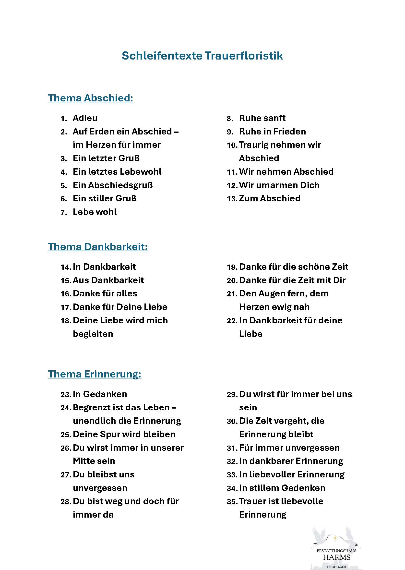 Schleifentexte Trauerfloristik